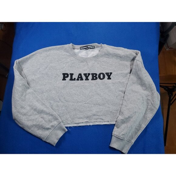Playboy x Missguided Long Sleeve Cropped Sweater Gray Sweatshirt Women’s Size 8 - Picture 2 of 16